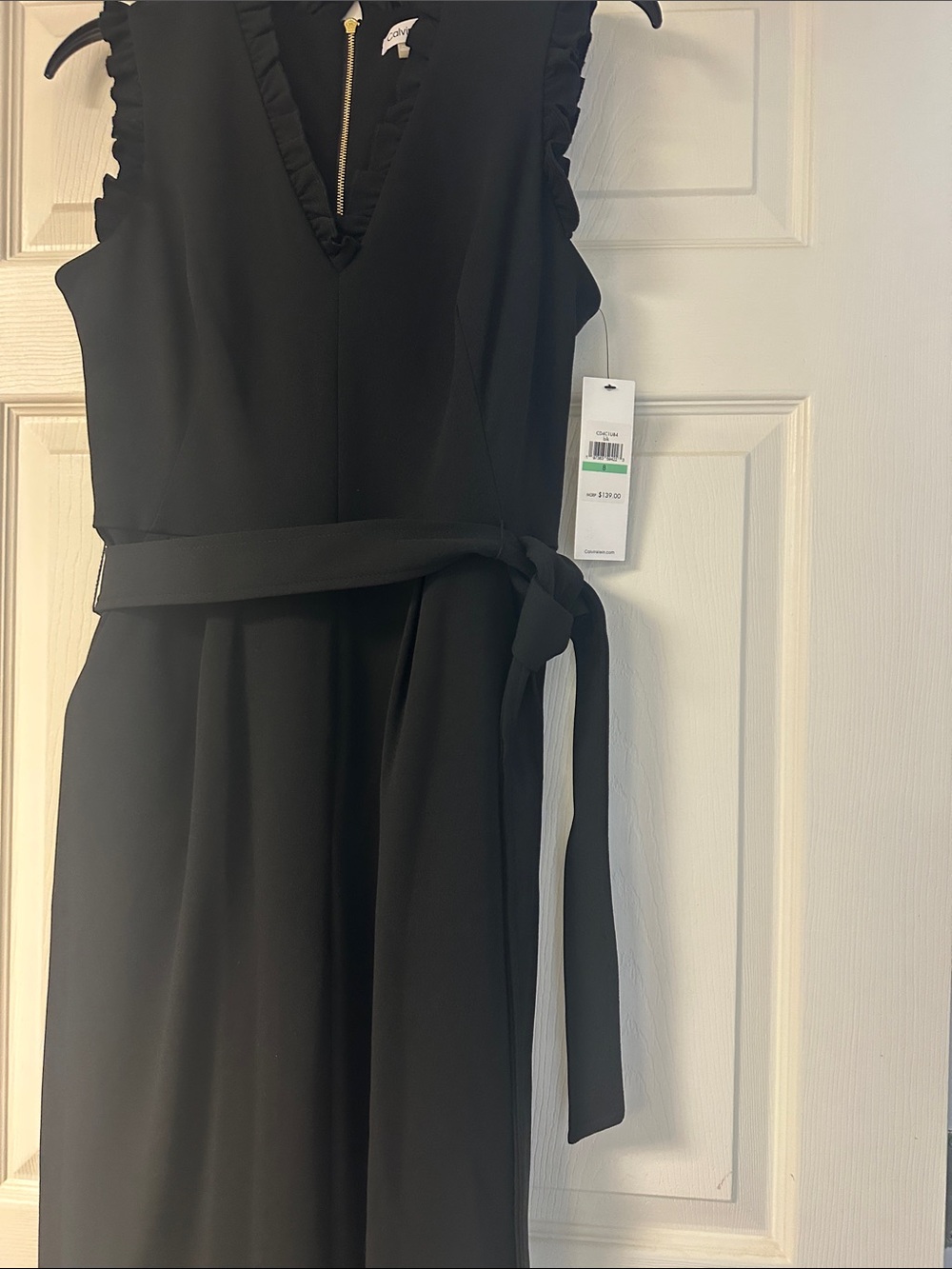 Calvin Klein Black Sleeveless Tie-Waist Jumpsuit with V-Neck
